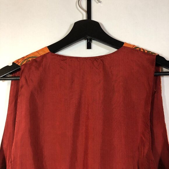 Orange Vest Shimmery Vintage Rayon from India Beaded Stamped Mirrors Small - Picture 8 of 9